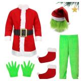 ZZXIAOJIE Green Costumes Kids Costume Long Sleeve Hooded Top and Pants Sets Green Monster Christmas Outfits