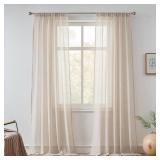 FMFUNCTEX Linen Sheer Curtains for Bedroom, Taupe Curtains 84 inches Long for Living Room, Brown Farmhouse French Flax Blend Window Draperies, Rod Pocket 2 Panels Set