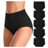MISSWHO Underwear Women Cotton Stretchy Soft Panties FULL Coverage Comfortable Black Briefs For Ladies 5 Packs 3X-Large