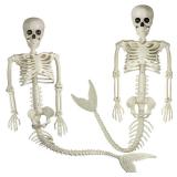 Pipilily 38 Inches Halloween Mermaid Skeleton, 2 Pcs Halloween Skeleton Mermaid with Posable Movable Jonints and SoftTail for Halloween Decoration Decor Spooky Scene Party Favors, White 4 BROKEN FINGE