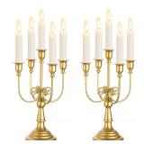 Sziqiqi Candelabra Candle Holder Gold Set of 2-5-stem Metal Candlestick Holders for Taper Candles for Centerpieces Table Wedding Birthday Fireplace Christmas Decor