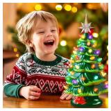 Brightown 13 Inch Ceramic Christmas Tree, Pre-lit Tabletop Christmas Tree with Multicolored LED Lights, Battery Operated Vintage Lighted Ceramic Tree for Home Office Table Holiday Decorations, Green