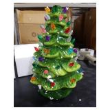 Brightown 13 Inch Ceramic Christmas Tree, Pre-lit Tabletop Christmas Tree with Multicolored LED Lights, Battery Operated Vintage Lighted Ceramic Tree for Home Office Table Holiday Decorations, Green