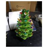 Brightown 13 Inch Ceramic Christmas Tree, Pre-lit Tabletop Christmas Tree with Multicolored LED Lights, Battery Operated Vintage Lighted Ceramic Tree for Home Office Table Holiday Decorations, Green