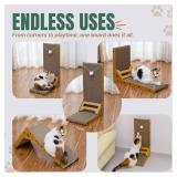 Cat Cuddles Cardboard Cat Scratcher for Indoor Cats - 3-in-1 Vertical & Horizontal Cardboard Scratch Pad with Toy Ball - L-Shape Scratching Post for Furniture Protection