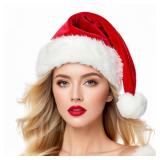 OGAJO Christmas Hat for Adults Santa Hats Unisex Red Velvet Extra Thicken Holiday Headwear Xmas Hat for Festive New Year Party (1pcs)