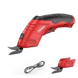 NANWEI Electric Scissors Cordless, Type-C Rechargeable Cardboard Cutter with 2 Blades,4.2V High torque Motor,for Thin Cardboard Fabric Carpet Leather (Red)
