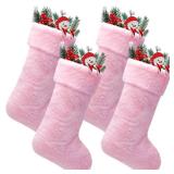 JOVITEC 2 Pieces 20 Inch Christmas Stockings Faux Fur Snowy Christmas Stockings Xmas Fireplace Hanging Stocking Candy Gift Bags for Holiday Decorations (Vivid,Pink)