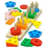 Montessori Toys for 1 2 3 Year Old Boy Girl, Toys for Ages 2-4 Toddlers Kids Baby, 1 2 Year Old Birthday Gifts, Toddler Stocking Stuffers Wooden Learning Puzzles Shape Sorter Toy for Toddlers 1-3