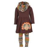 Unique Baby Toddler Girls 3 Piece Colorful Aztecan Thanksgiving Turkey Legging Set (7/XXL, Brown)