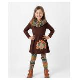 Unique Baby Toddler Girls 3 Piece Colorful Aztecan Thanksgiving Turkey Legging Set (7/XXL, Brown)
