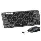 seenda Bluetooth Keyboard and Mouse Combo, COE203 Compact Wireless Keyboard and Mouse,Retro Round Keycaps,3 Device Connection for PC/Computer/Laptop/Mac/iPad, Black