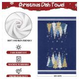 Christmas Kitchen Towels Set of 4, Blue Xmas Tree Snow Hello Winter Merry Christmas Dish Hand Towels, 18x26 Inch Farmhouse Star Snowflake Cleaning for Seasonal Holiday Home Indoor Bathroom Decorations