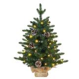 Joyhalo 2ft Small Christmas Tree with Lights Warm White, Pre Lit Table Top Christmas Tree, 61 Branches Mini Xmas Tree with Pine Cones for Room Office Classroom Decoration