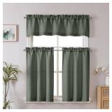 Chyhomenyc Bennet 2-Panel Olive Green Kitchen Curtains - 36 Inch Length, Faux Linen Textured Small Cafe Style, Light Filtering Short Window Curtains for Bathroom, Basement - 30x36 Inch