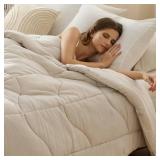 Bedsure Full Size Comforter - Comforter Full for All Season, Ultra-Soft Down Alternative & Prewashed Duvet Insert with 4 Tabs - Machine Washable, Linen, 86x82 Inches