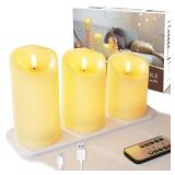 5plots Rechargeable Flameless Candles, Battery Operated LED Candles, Electric Candles with Remote and Timers, Wax-Like Plastic, Ivory, 3Pack, 3 x 45 6, for Home Decor