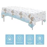YJRJSC Bear 1st Birthday Decorations Tablecloth for Boy, 3 Pack Disposable Blue Teddy Bear Theme We Can Bearly Wait One Party Supplies Tablecover, 55in x 86in