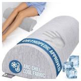 5 STARS UNITED Knee Pillow for Back Sleeping Cooling Cover - Memory Foam Cushion for Sciatica Pain Relief Under Leg Support for Sleeping on Back Half Moon Bolster for Bed, Arctic Gray