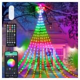 Outdoor Christmas Star String Lights, 16.4Feet 317LED Smart RGB Waterfall Tree String Light with APP Remote Control, DIY Timer Music Sync Shooting Star Lights for Indoor Outdoor Garden Decoration