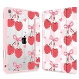 Mektron Case for 2025 iPad 11 inch (A16 Chip) 11th Gen Fit iPad 10th Gen10.9 inch 2022, Buit in Pencil Holder with Shockproof Cover Clear Shell + Trifold Stand + Auto Wake/Sleep, Cherries Bows C353