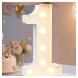 Pooqla Decorative Led Light Up Number Letters, White Plastic Marquee Number Lights Sign Party Wedding Decor Battery Operated Number (1)
