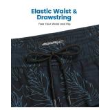 maamgic Mens Swim Trunks with Compression Liner Short Stretch Mens Bathing Suit Quick Dry Swimming Trunks Swimsuit Navy Leaf Large