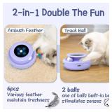 ORSDA Cat Toys, 2-in-1 Interactive Cat Toys for Indoor Cats, Automatic Cat Toy Balls, Mice Toys Ambush Feather Kitten Toys Attachments, Dual Power Supplies, Adjustable Speed, Auto On/Off