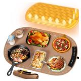 Food Warming Mat, Electric Warming Trays for Buffet & Party Rollable Food Warmers Silicone Heating Mat with 9 Temperature Setting 23.1x15.9 (Brown)