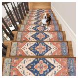 Lahome Stair Treads Non Slip 15 Pack 8 X 30 Stair Treads for Wooden Steps, Washable Self Adhesive Stair Runners Stain Resistant Stair Carpet, Edging Stair Rug for Kids, Elders and Dogs (15pc, Rust)