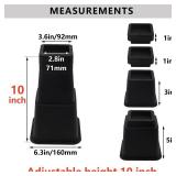 HANIHUA Adjustable Bed Risers 10 inch Heavy Duty (Set of 4), Oversized Furniture Risers 6 inch, 8 inch, Black Bed Lifts Risers for Table, Sofa, Desk, Bed Frame Risers Supports Up to 6,000 Lbs