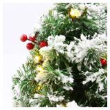 Sunnyglade 21.6 inch Snow Flocked Christmas Tree Artificial Mini Christmas Pine Tree Indoor Tabletop Ornaments Decorations with 30 LED Lights,Red Cloth Base and Pine Cones,White