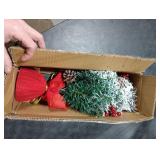 Sunnyglade 21.6 inch Snow Flocked Christmas Tree Artificial Mini Christmas Pine Tree Indoor Tabletop Ornaments Decorations with 30 LED Lights,Red Cloth Base and Pine Cones,White