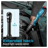 Extended Cordless Electric Ratchet Wrench: 66 Ft-lbs Power Ratchet Wrench 3/8, Brushless Motor, Variable Speed Trigger, 2 Pack 21V Batteries & Charger, 8 Sockets, 1/4& 1/2 Adapter, 3 Extension Bar