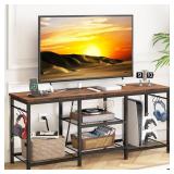 YGEOMER Entertainment Center for 55 50 45 43 40 32 Inch TVs, TV Stand with Power Outlet and Open Storage Shelves, TV Media Console Table for Living Room and Bedroom, Rustic Brown