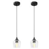 VONLUCE Pendant Lights Kitchen Island, Matte Black Pendant Light Fixtures with E26 Base & Adjustable Cable, Modern Pendant Lighting with Glass Shade for Living Room Bedroom Hallway, 2 Packs