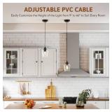 VONLUCE Pendant Lights Kitchen Island, Matte Black Pendant Light Fixtures with E26 Base & Adjustable Cable, Modern Pendant Lighting with Glass Shade for Living Room Bedroom Hallway, 2 Packs