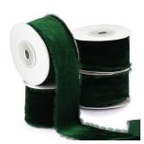 Preboun 4 Rolls Christmas Velvet Ribbon for Gift Wrapping 24 Yards Total Frayed Edge Velvet Silk Ribbon for Christmas Wedding Baby Shower DIY Crafts Decor(Dark Green,1.5 Inch)