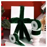 Preboun 4 Rolls Christmas Velvet Ribbon for Gift Wrapping 24 Yards Total Frayed Edge Velvet Silk Ribbon for Christmas Wedding Baby Shower DIY Crafts Decor(Dark Green,1.5 Inch)