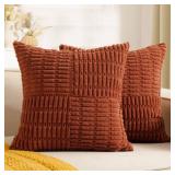 Softalker Pillow Covers 16x16 Inch, Set of 2 Burnt Orange Fluffy Corduroy Boho Textured Fall Pillow Covers Farmhouse Decorative Pillow Cases for Classroom Balcony Patio Couch, Rust