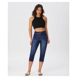 roswear Womens Capri Pants Trendy Mid Rise Skinny Stretchy Front Seam Denim Jeans Dark Blue Small
