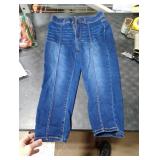 roswear Womens Capri Pants Trendy Mid Rise Skinny Stretchy Front Seam Denim Jeans Dark Blue Small