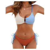 Blooming Jelly Womens Sexy 2 Piece Bikini Sets Cheeky High Cut Bathing Suit Color Block Textured U-Wire Swimsuits 2026(L,Color Block1)