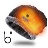 Peabownn Heated Hat Men Women Beanie - USB Winter Warming Heat Hat for Cold Morning No Power Supply Included Not Rechargeable Black