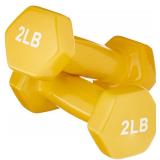 Amazon Basics Vinyl Coated Dumbbell Hand Weights, 2 Pounds, Pair, Yellow
