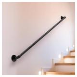 mapleway Pipe Stair Handrail, 4ft Railing for Indoor Steps Metal Staircase Hand Rail Industrial Iron Handle for Wall Mount Support, Black
