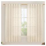 LAMIT Faux Linen Curtains 63 inches Long for Bedroom, Back Tab and Rod Pocket Linen Drapes Light Filtering Sheer Window Curtains for Living Room, Set of 2 Panels (52 x 63 Inch, Beige) 4 Total Panels