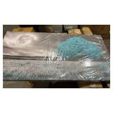 Tree of Life Wall Art Picture Canvas Prints Room Wall DÃ©cor Blue Tree with Full Moon Paintings for Living Room Bathroom Bedroom Home Kitchen Decorations Natural Artwork Wooden Framed 20x40inches - 