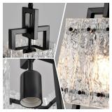 2 Pack Black Pendant Lights, Ripple Glass, Square Design for Kitchen 220550