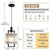 2 Pack Black Pendant Lights, Ripple Glass, Square Design for Kitchen 220550